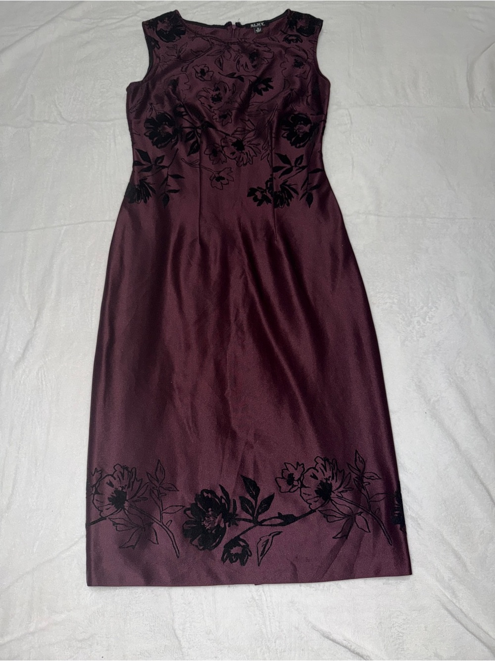 Sleeveless Floral Sheath Dress - Deep Plum (Brand Unlabeled)